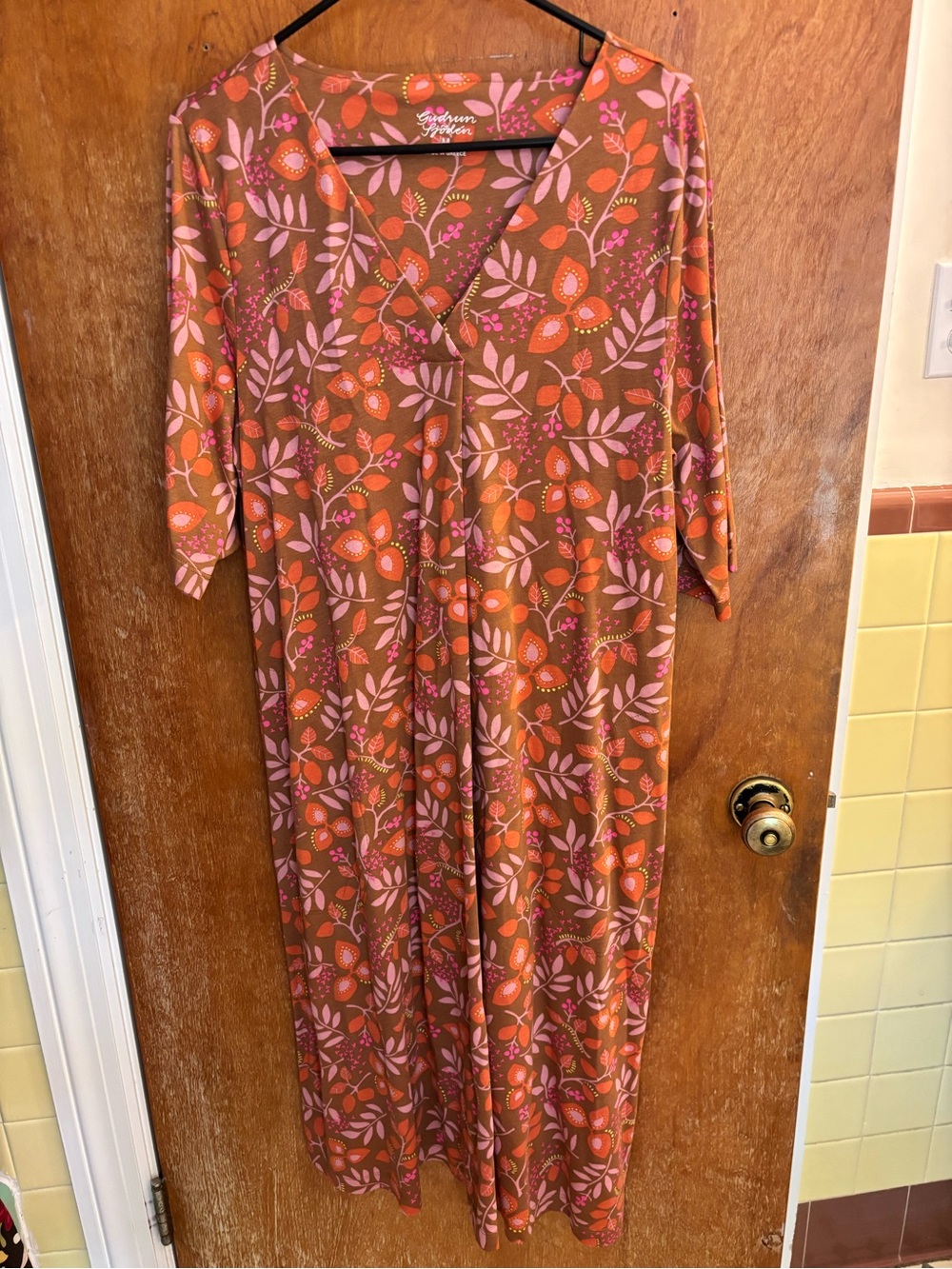 Gudrun Sjoden “Ophelia” Rust Orange and Pink Floral Midi Dress NWOT